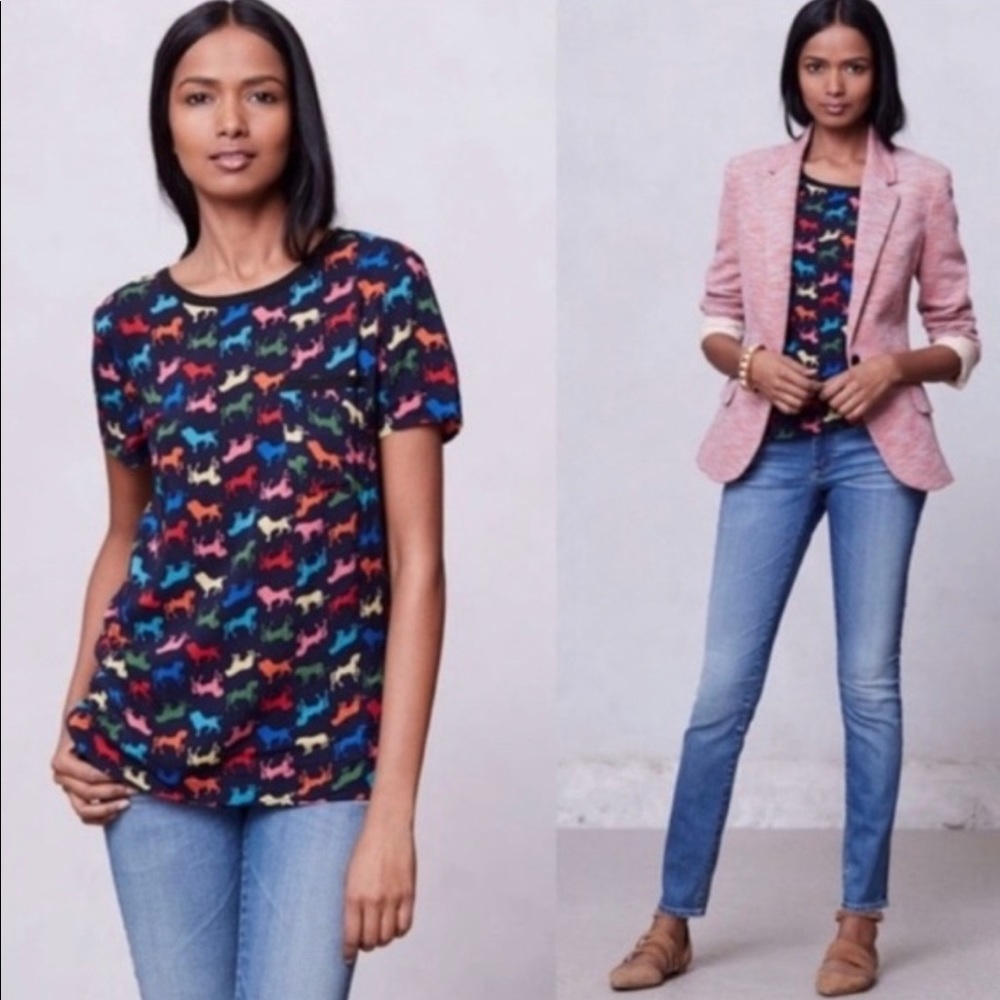 Anthropologie Maeve Horse Lion Printmaker Blouse